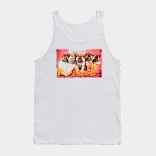 Adorable Pomerian breed puppies. Baby, cute and furry puppies in minbre basket Tank Top